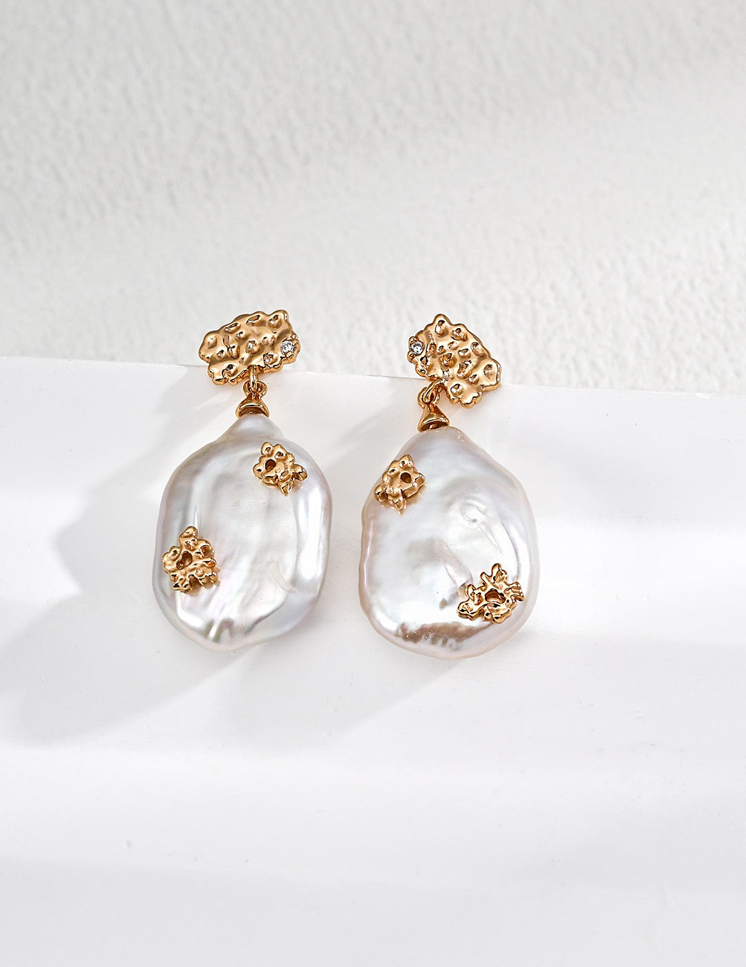 Baroque Keshi Pearl & Gold Nugget Drop Earrings