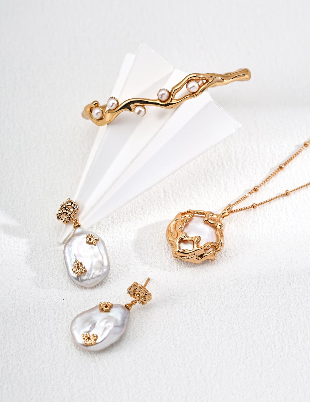 Baroque Keshi Pearl & Gold Nugget Drop Earrings