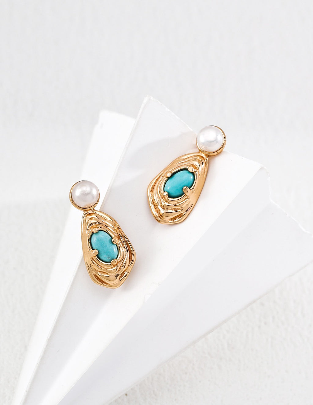 Pearl & Turquoise Sculptural Drop Earrings