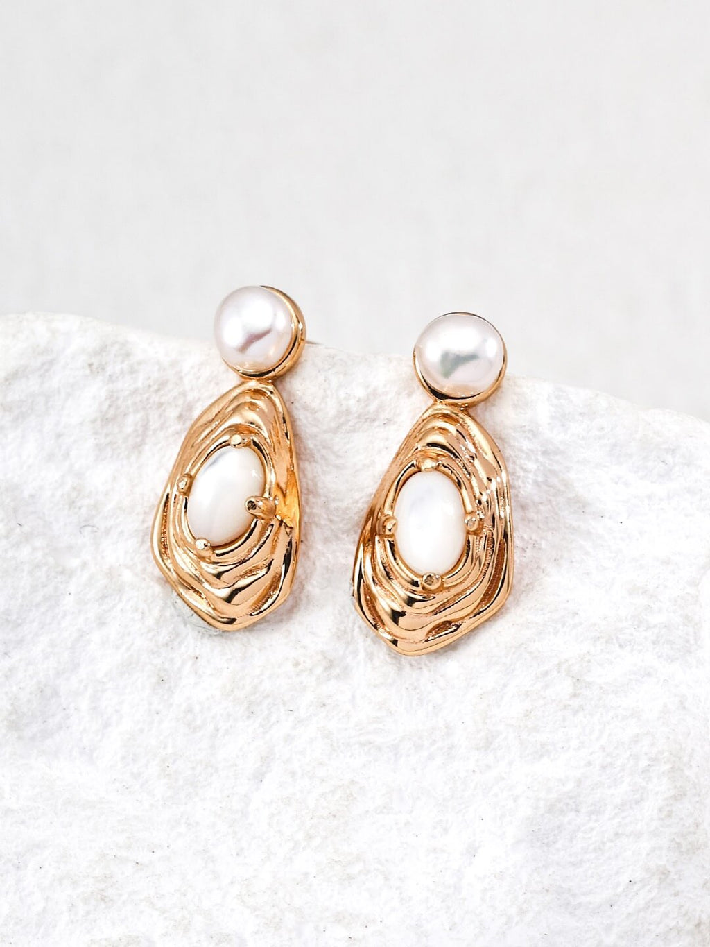 Pearl & Turquoise Sculptural Drop Earrings