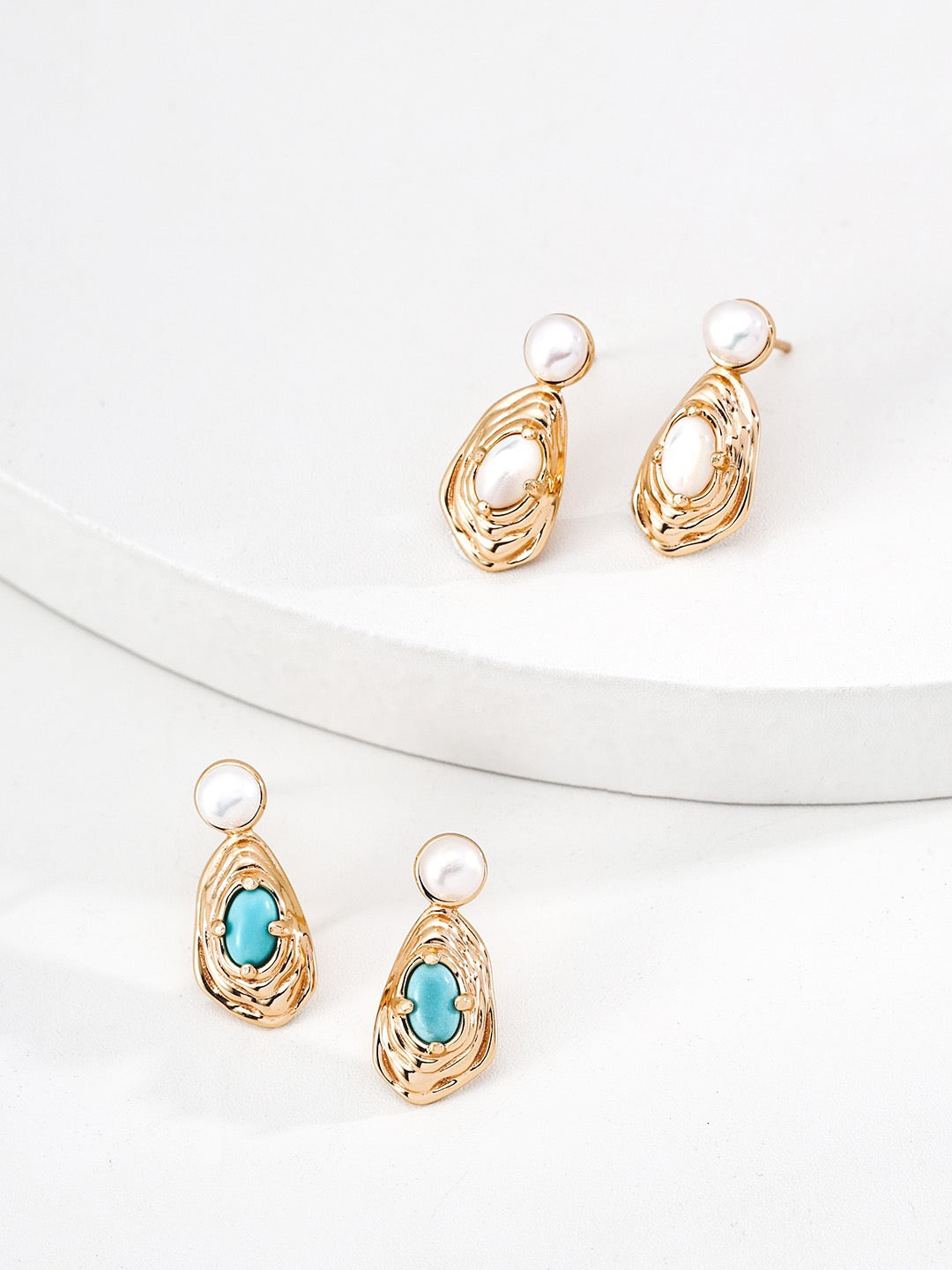 Pearl & Turquoise Sculptural Drop Earrings