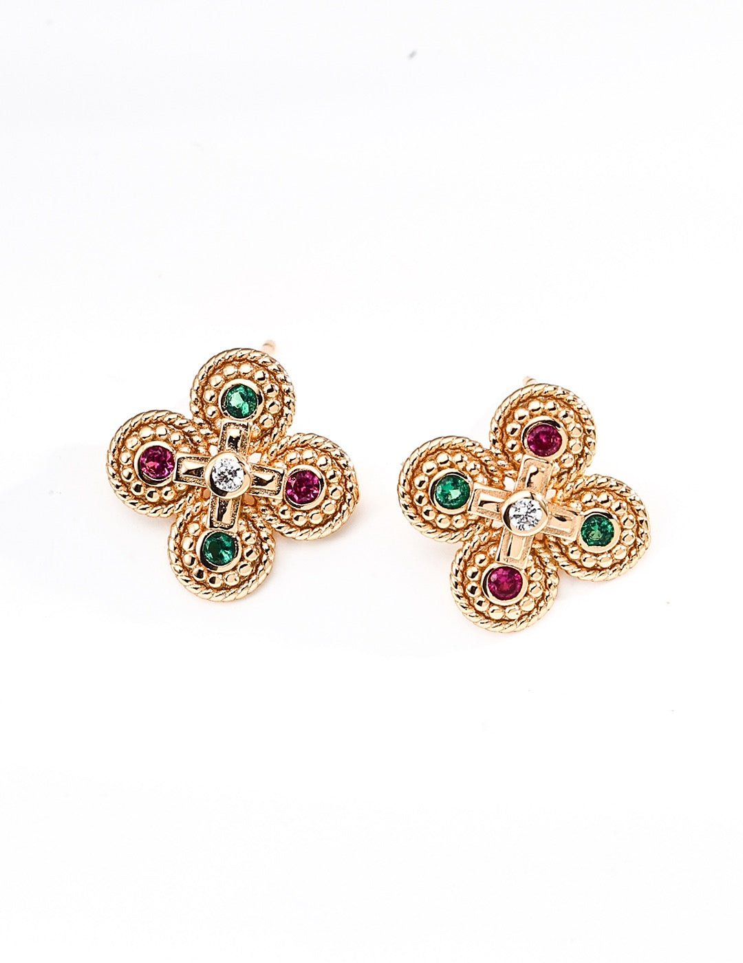 Byzantine Quatrefoil Multicolor CZ Stud Earrings