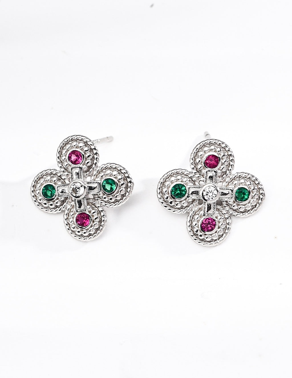 Byzantine Quatrefoil Multicolor CZ Stud Earrings