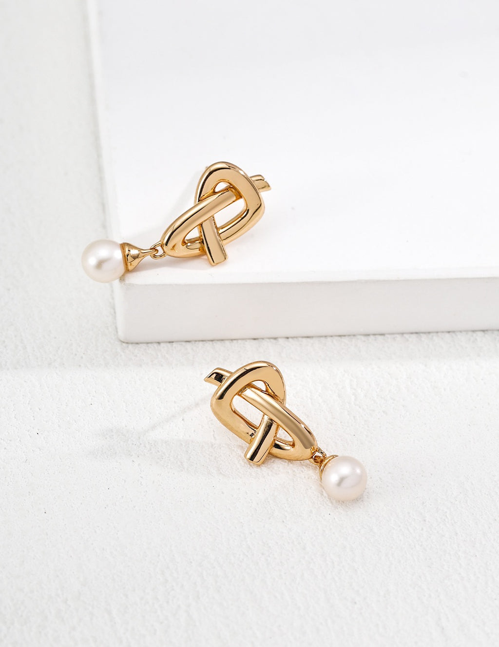 Gold Knot & Pearl Drop Earrings