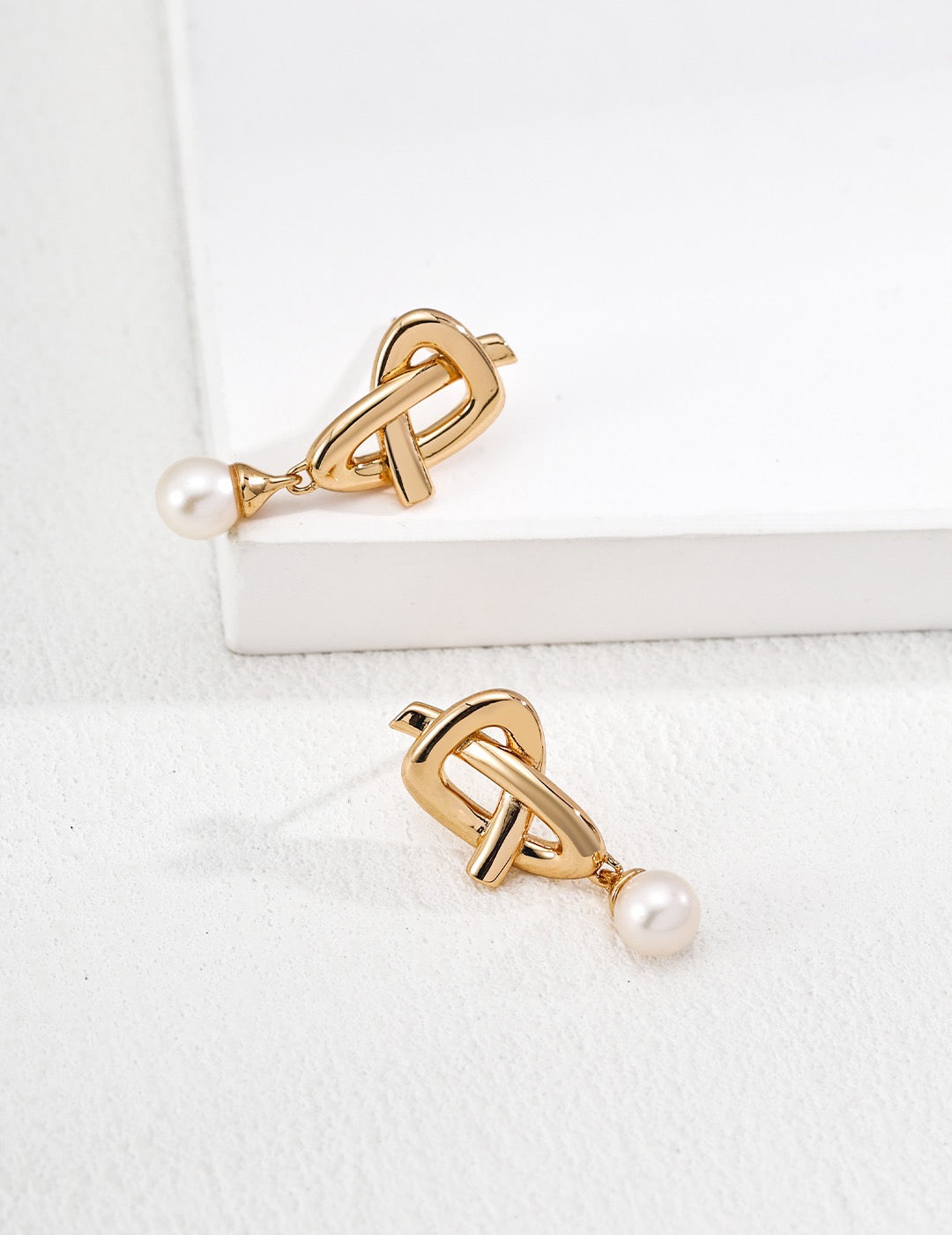Gold Knot & Pearl Drop Earrings