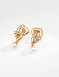 Gold Knot & Pearl Drop Earrings