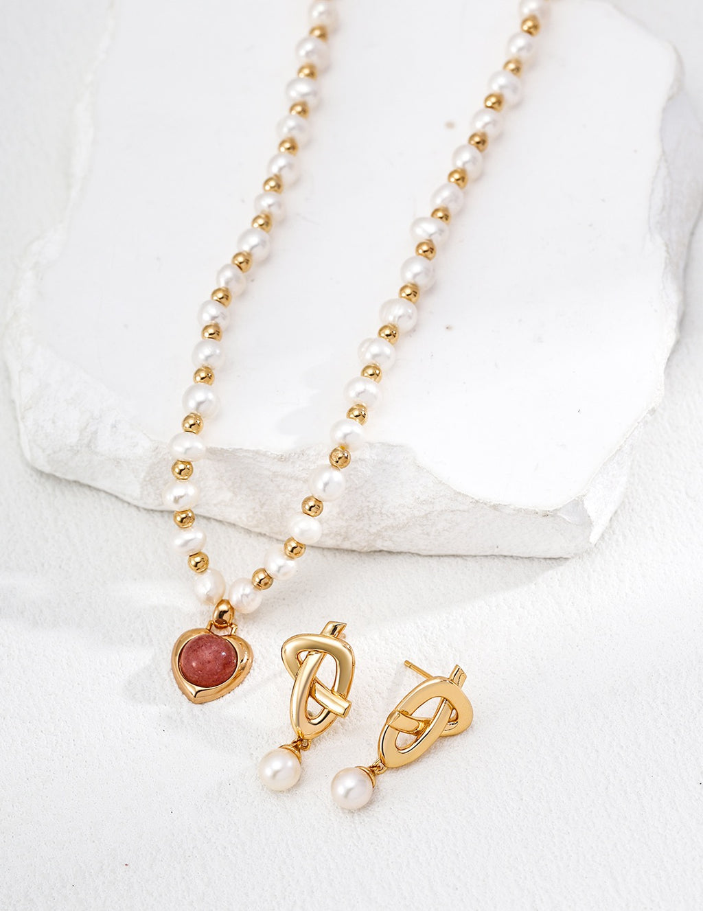 Gold Knot & Pearl Drop Earrings