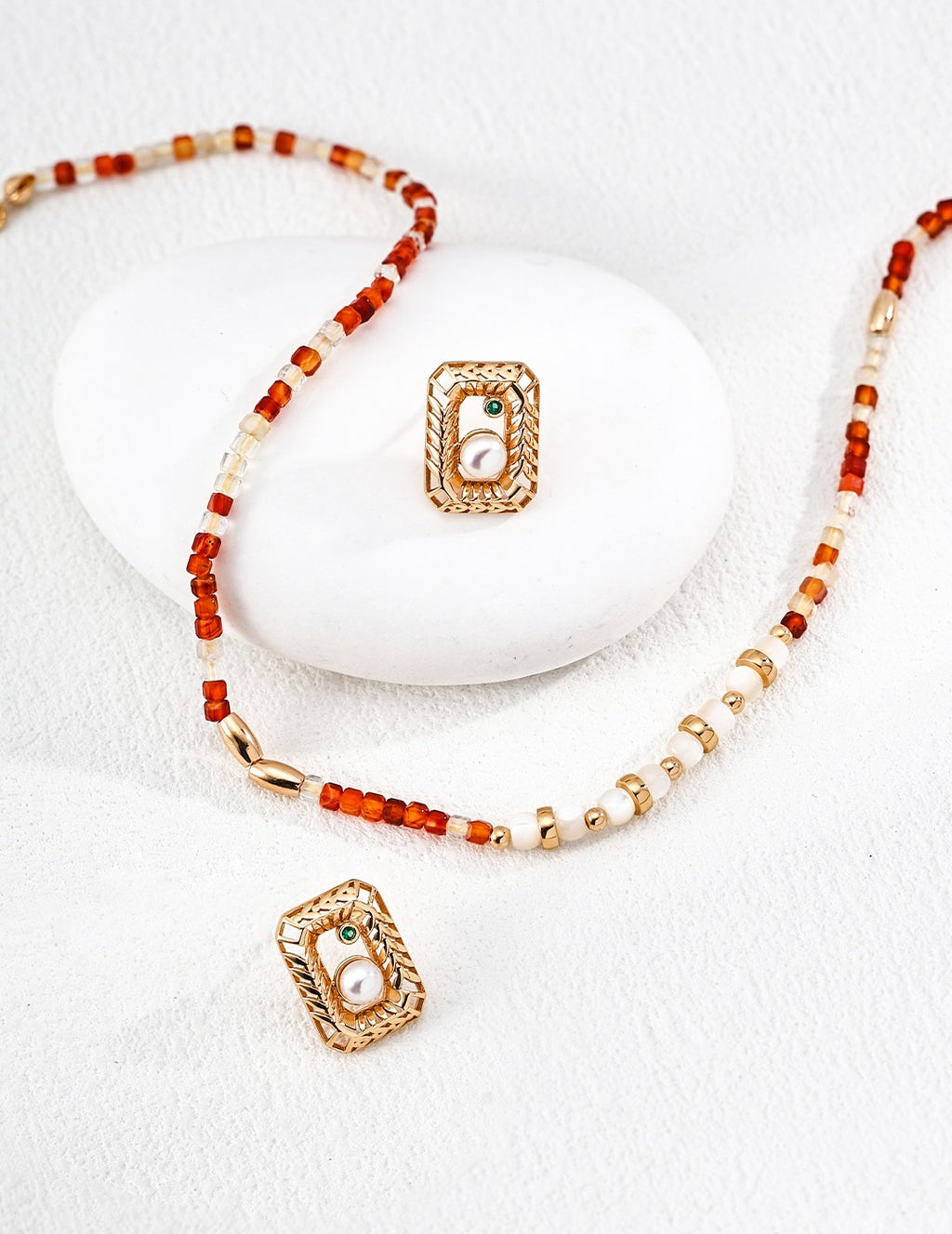 Terracotta Agate & Shell Bead Choker Necklace