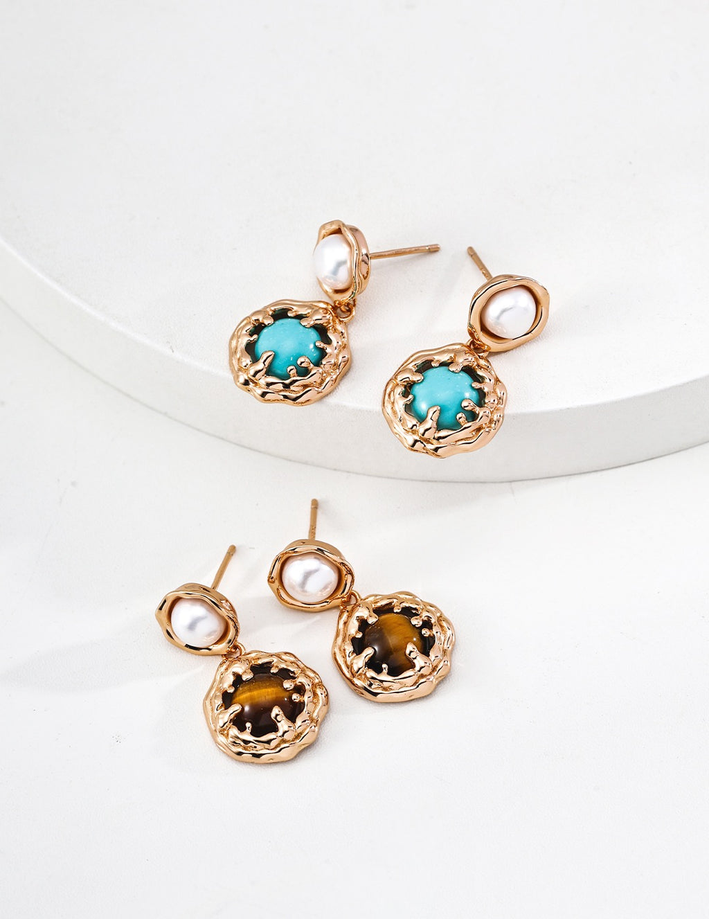 Pearl & Stone Drop Earrings