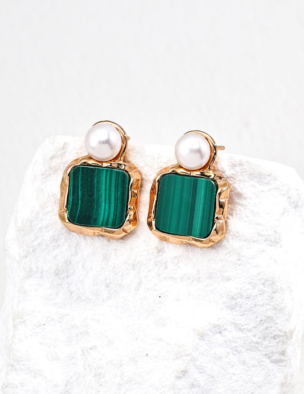 Malachite & Pearl Square Drop Earrings