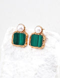 Malachite & Pearl Square Drop Earrings