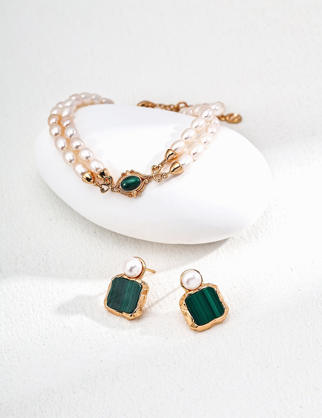 Malachite & Pearl Square Drop Earrings