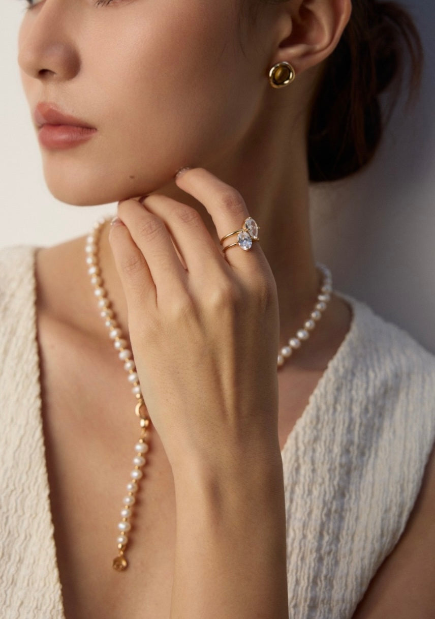 Double Gem Open Cuff Ring