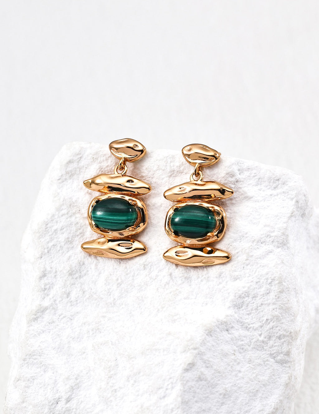 Malachite & Gold Sculptural Drop Earrings