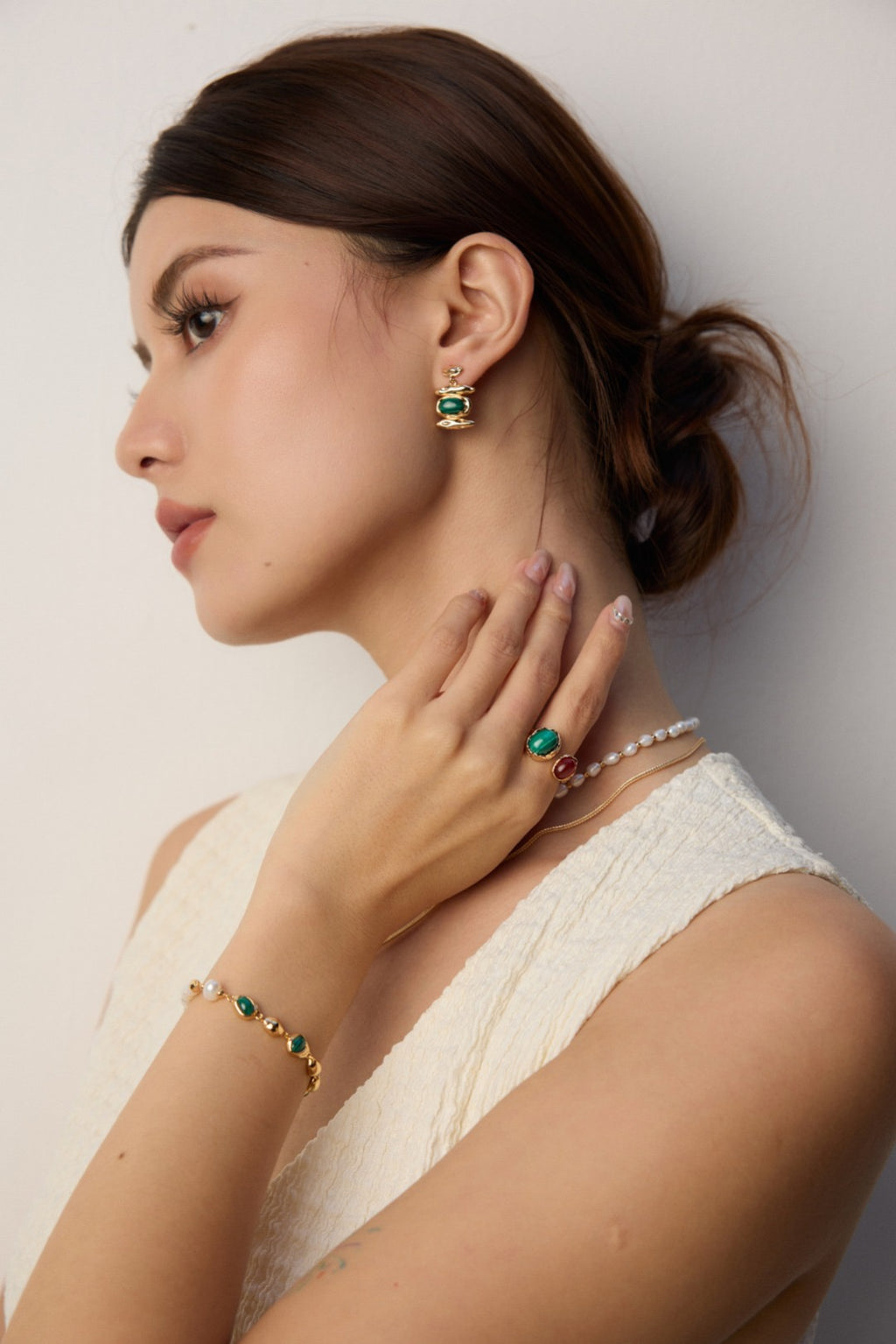Malachite & Pearl Gold Link Bracelet