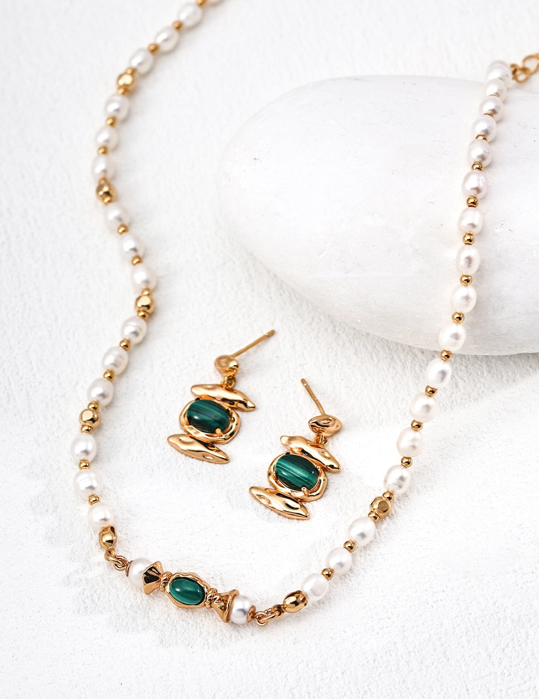 Malachite & Gold Sculptural Drop Earrings