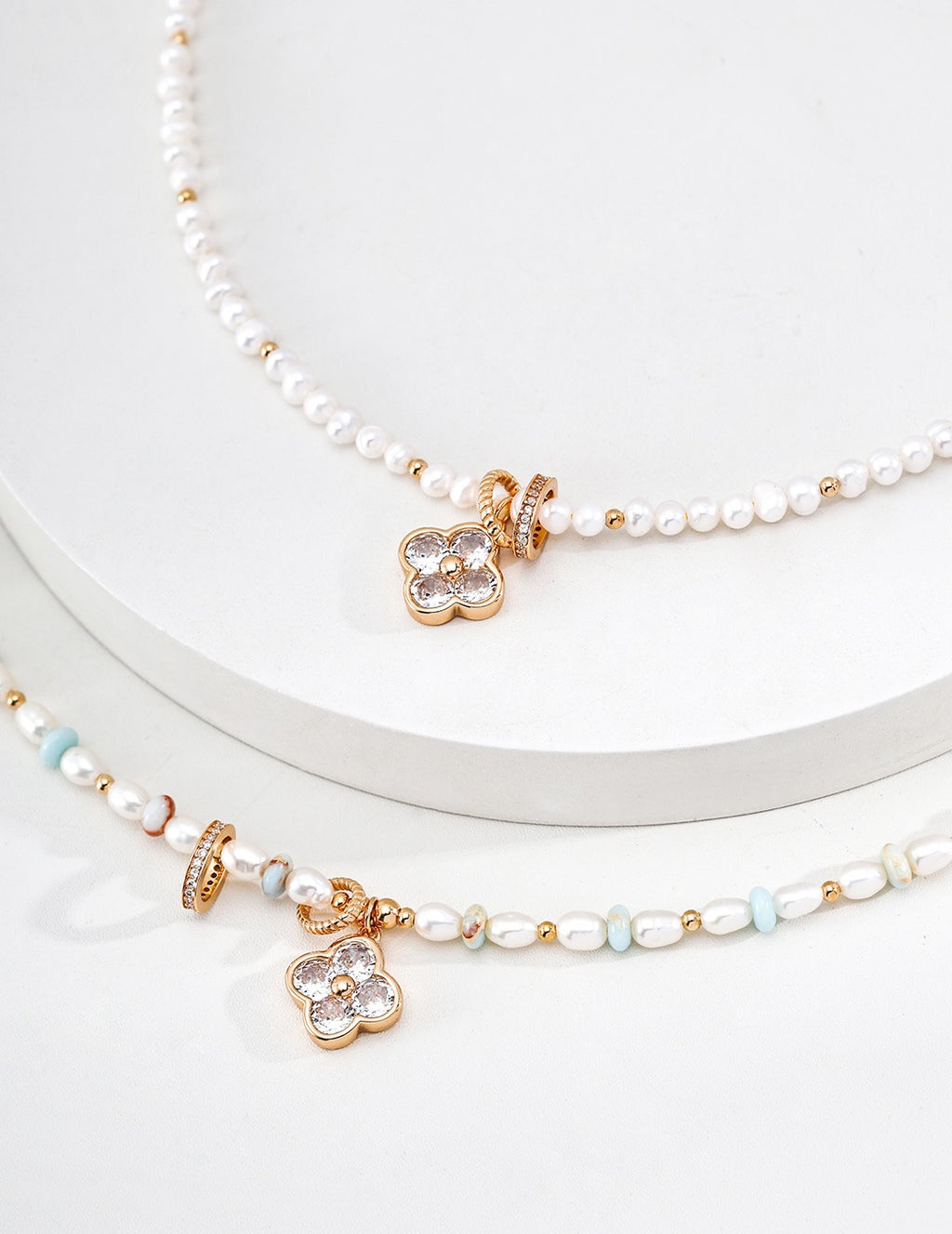 Pearl & CZ Clover Charm Necklace