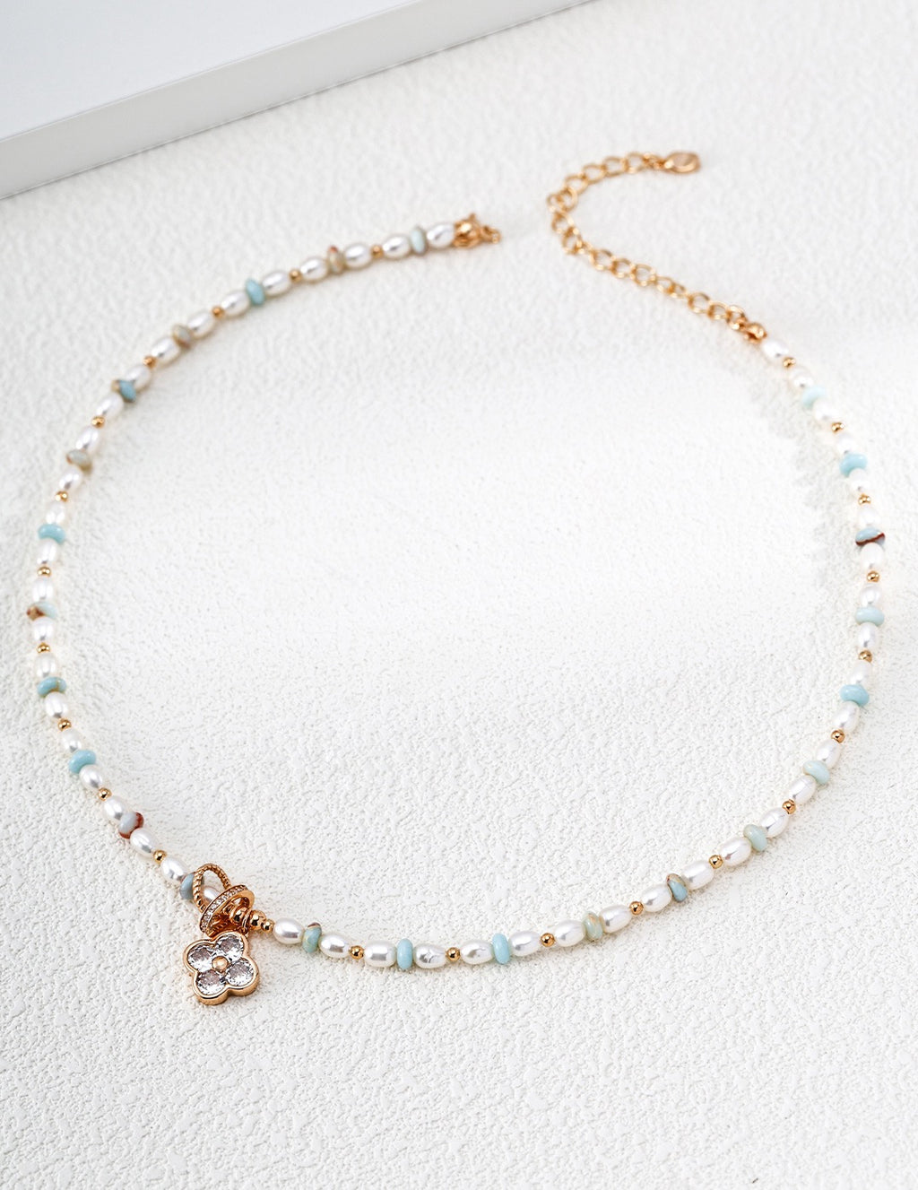 Pearl & CZ Clover Charm Necklace