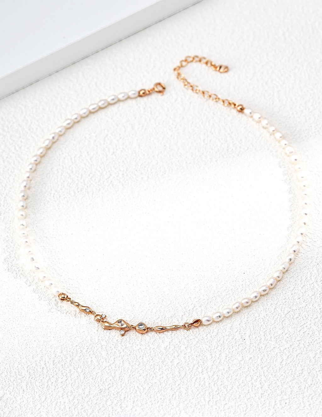 Pearl Strand Branch CZ Connector Necklace