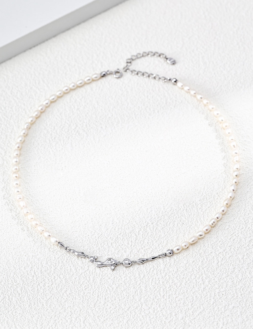 Pearl Strand Branch CZ Connector Necklace