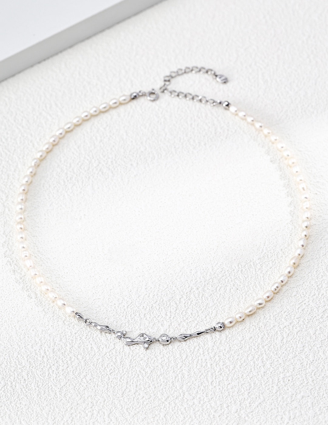 Pearl Strand Branch CZ Connector Necklace