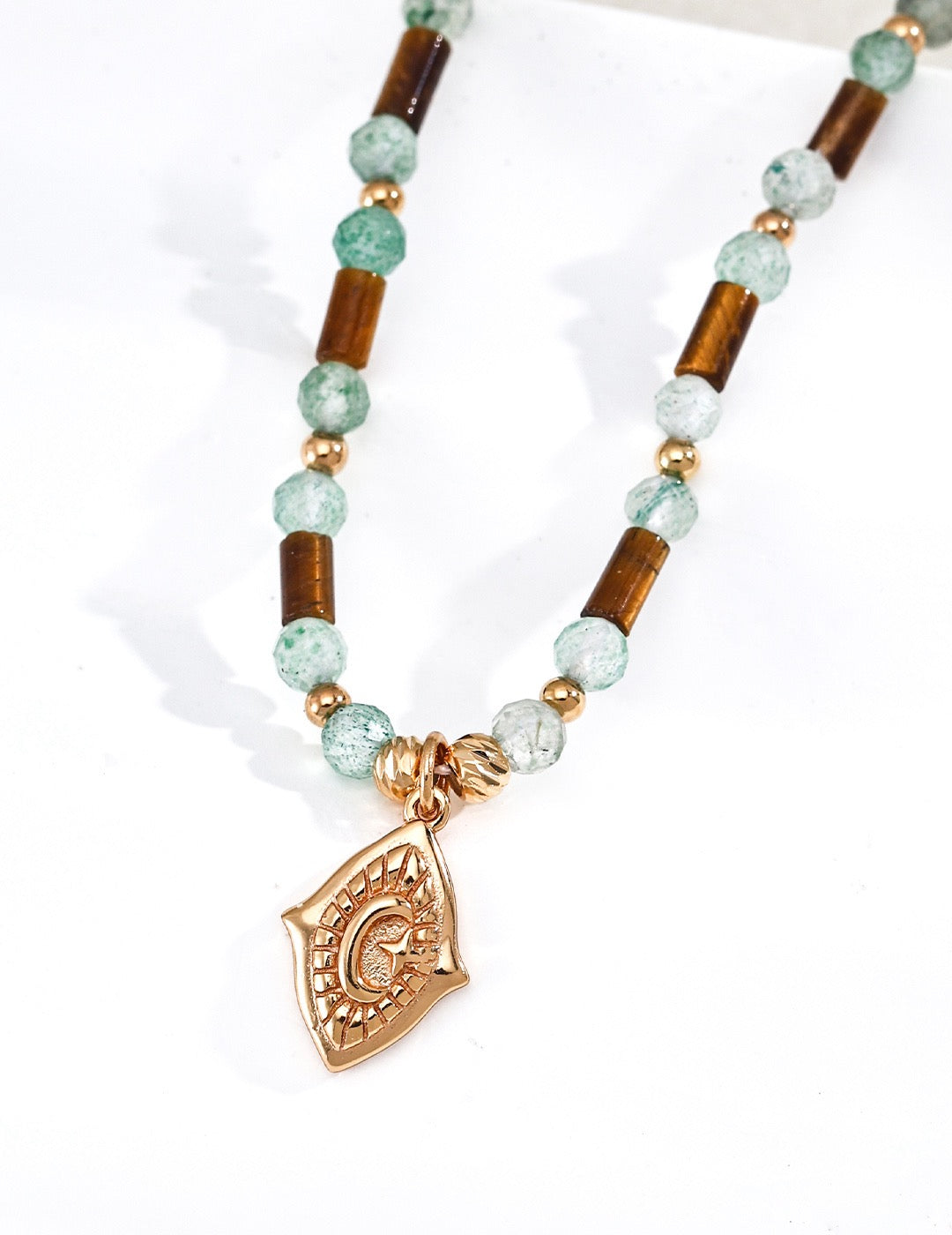 Sun Moon Charm Gemstone Beaded Necklace