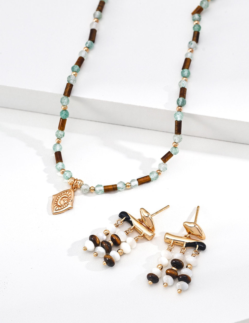 Sun Moon Charm Gemstone Beaded Necklace