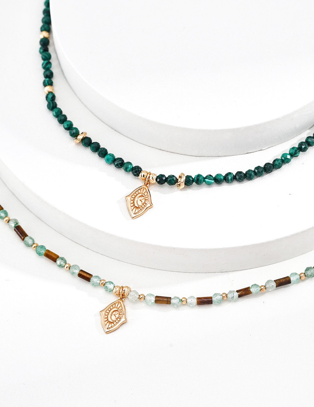 Sun Moon Charm Gemstone Beaded Necklace