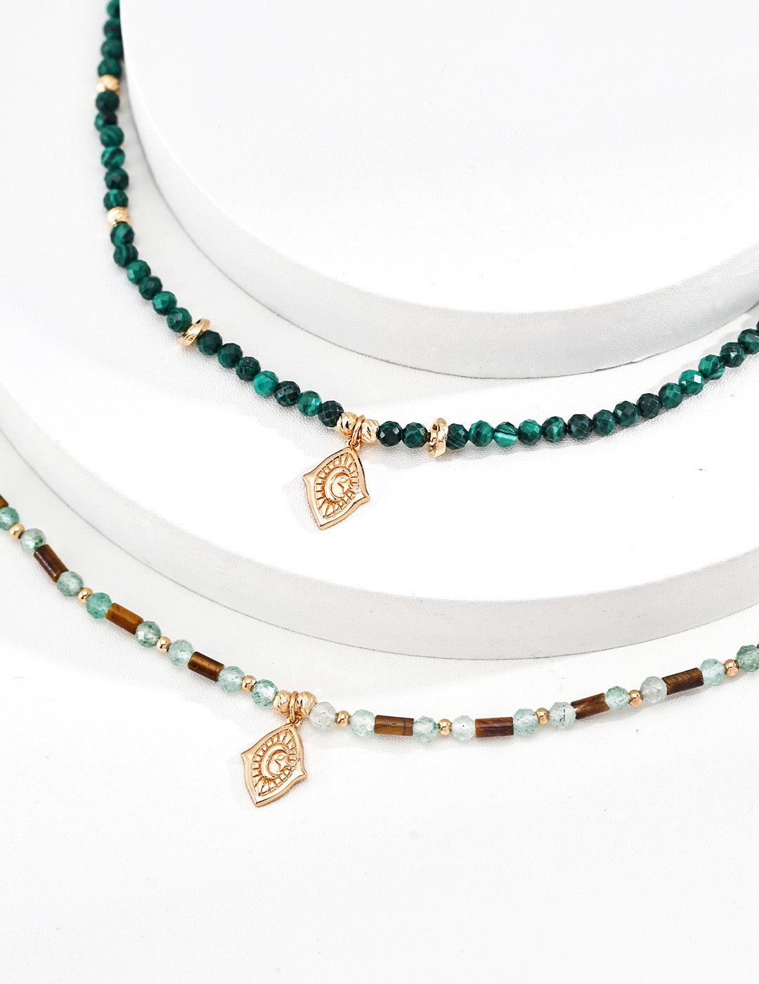 Sun Moon Charm Gemstone Beaded Necklace