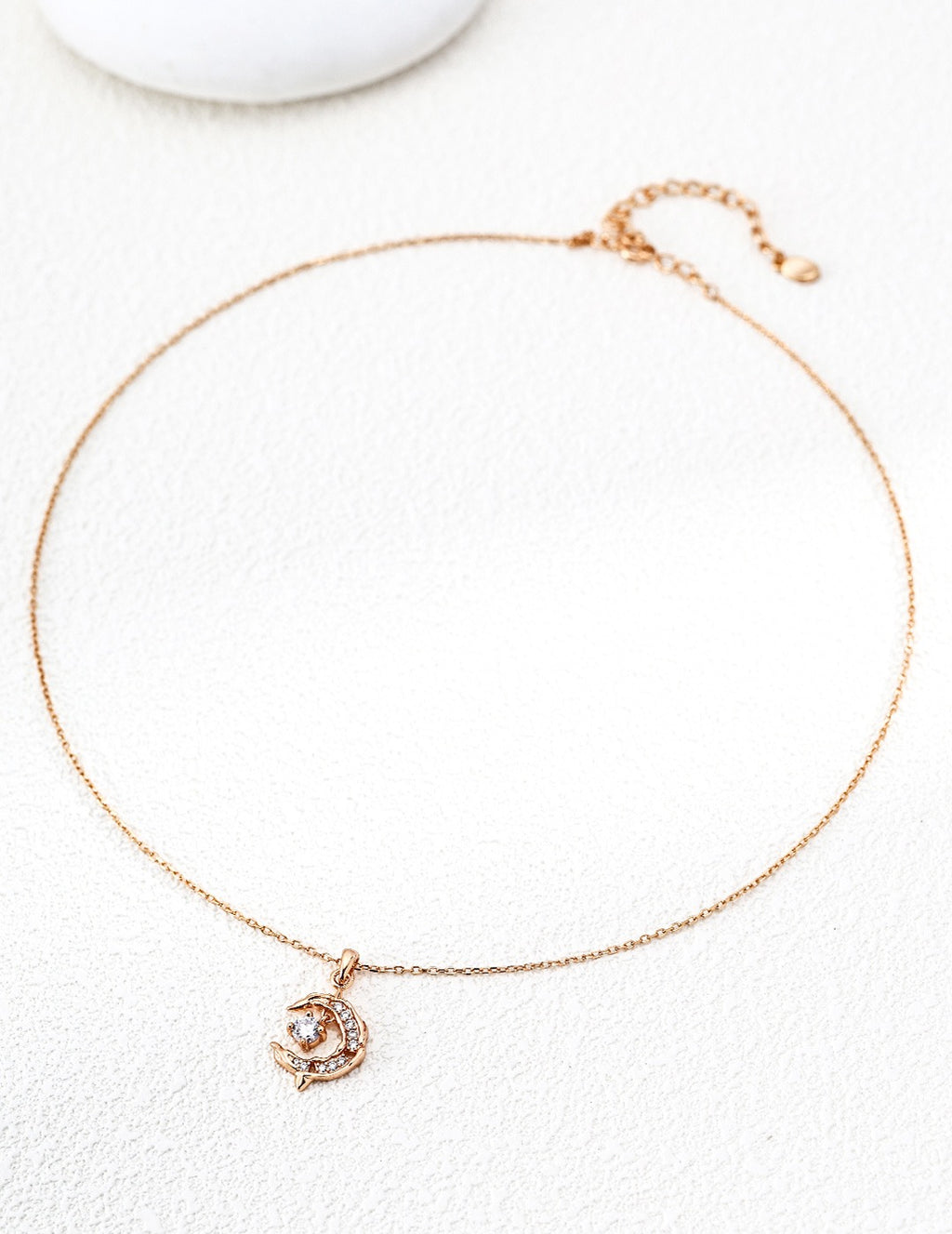 Dolphin Moon CZ Pendant Necklace