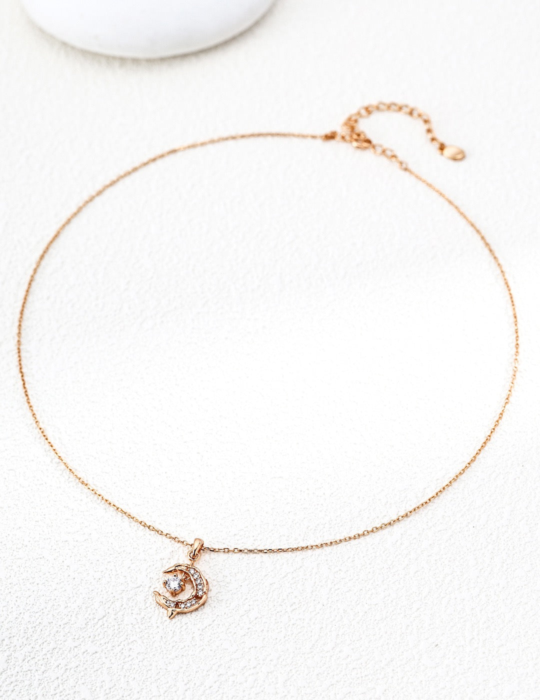 Dolphin Moon CZ Pendant Necklace