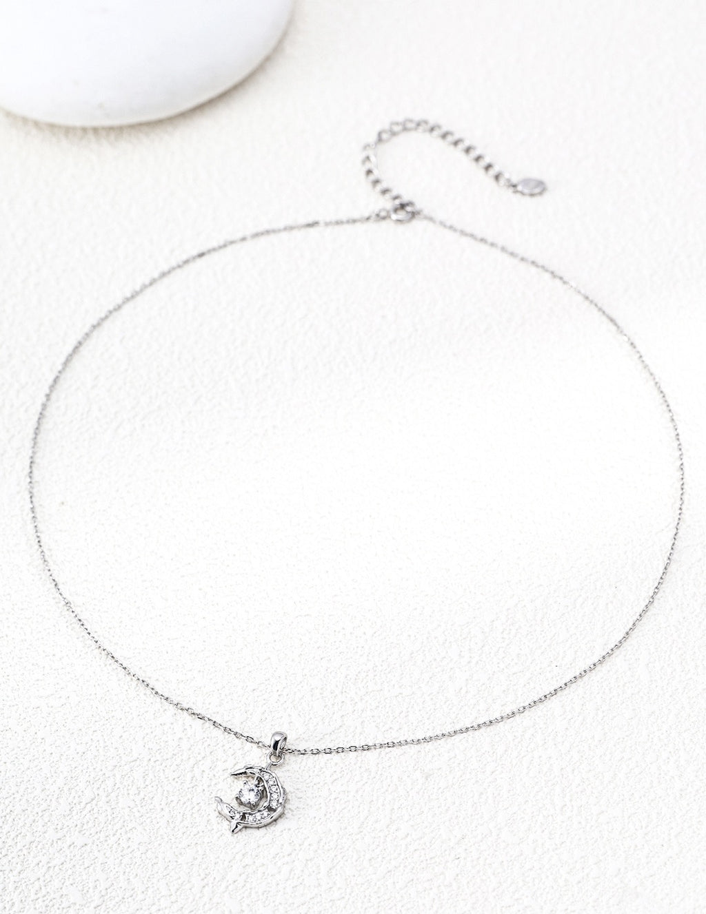 Dolphin Moon CZ Pendant Necklace