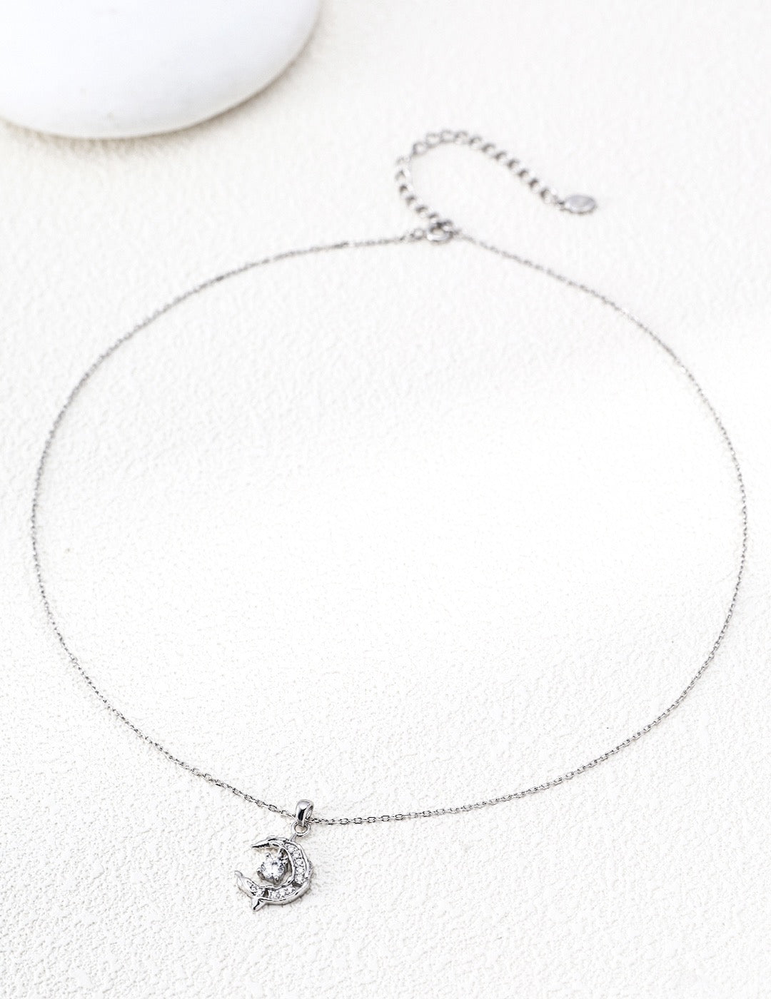 Dolphin Moon CZ Pendant Necklace