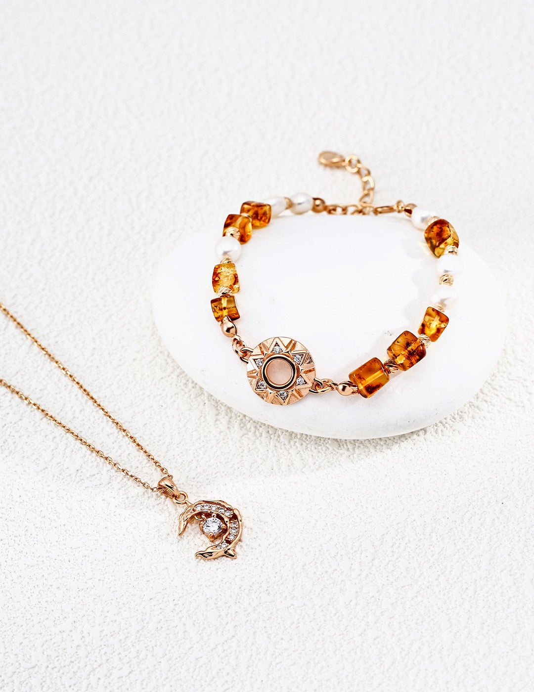 Dolphin Moon CZ Pendant Necklace