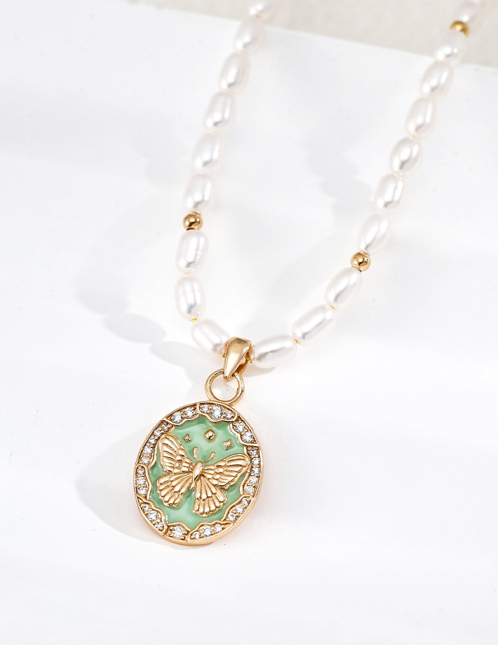 Butterfly Coin Pearl Beaded Necklace