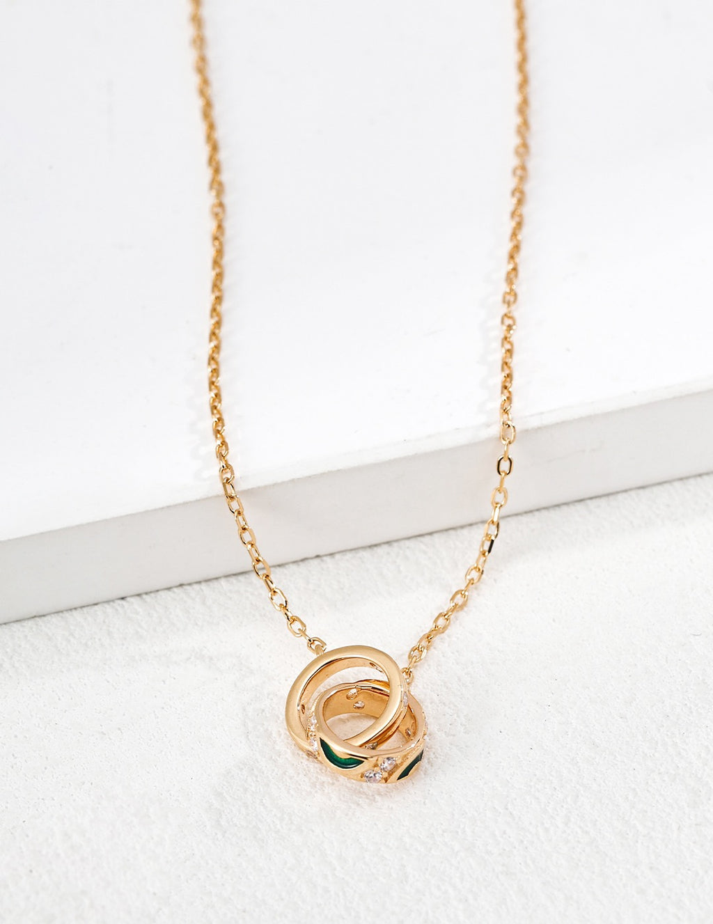 Interlocked Ring CZ Enamel Pendant Necklace