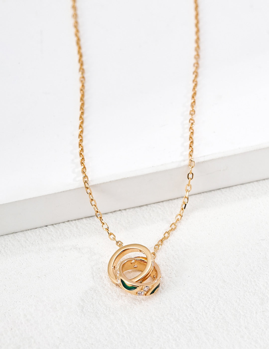 Interlocked Ring CZ Enamel Pendant Necklace