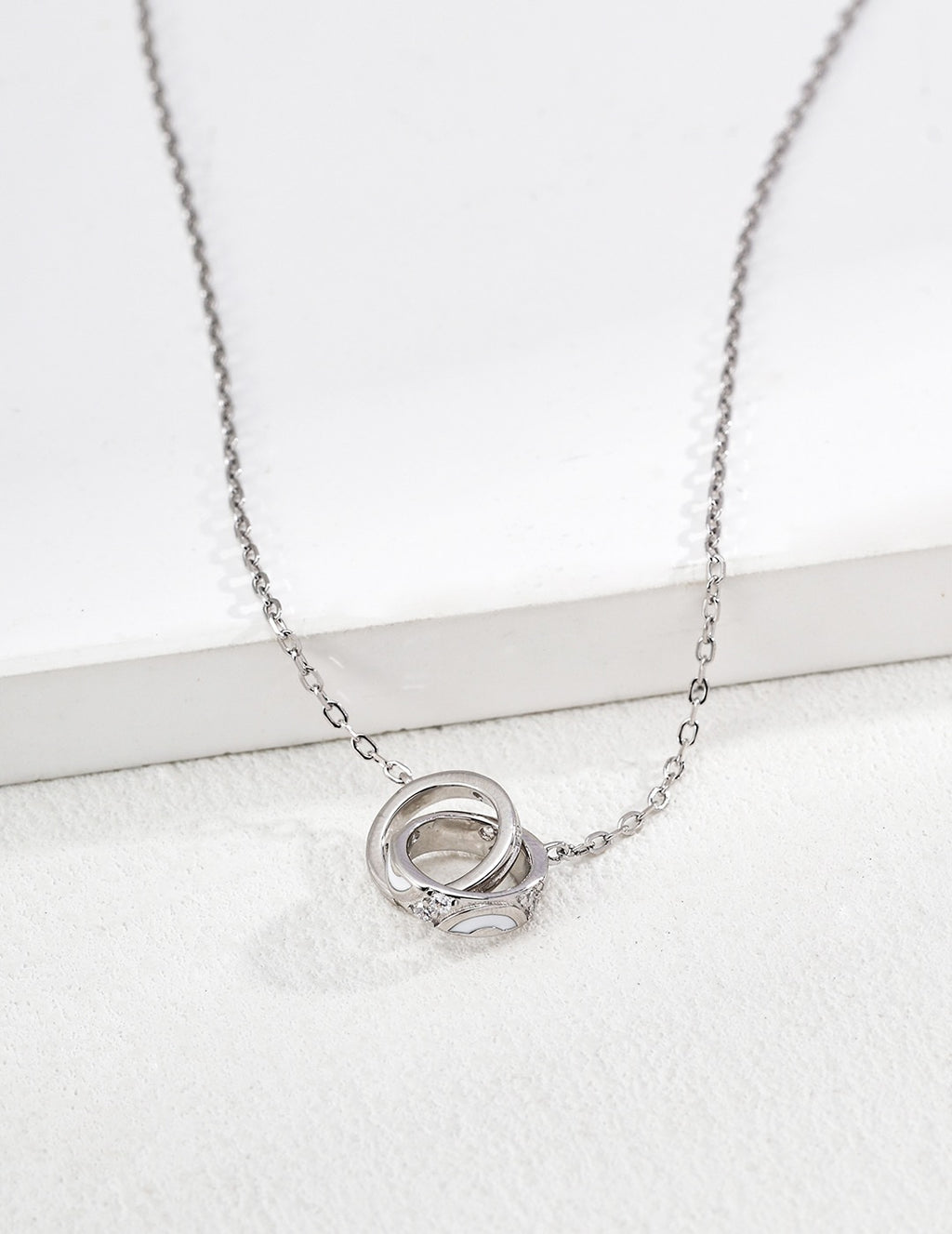 Interlocked Ring CZ Enamel Pendant Necklace
