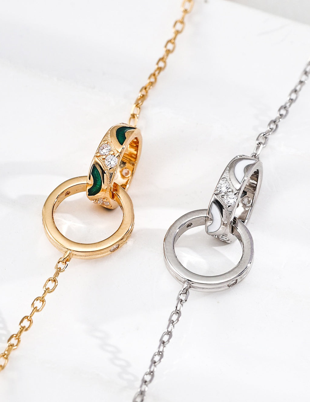 Interlocked Ring CZ Enamel Pendant Necklace