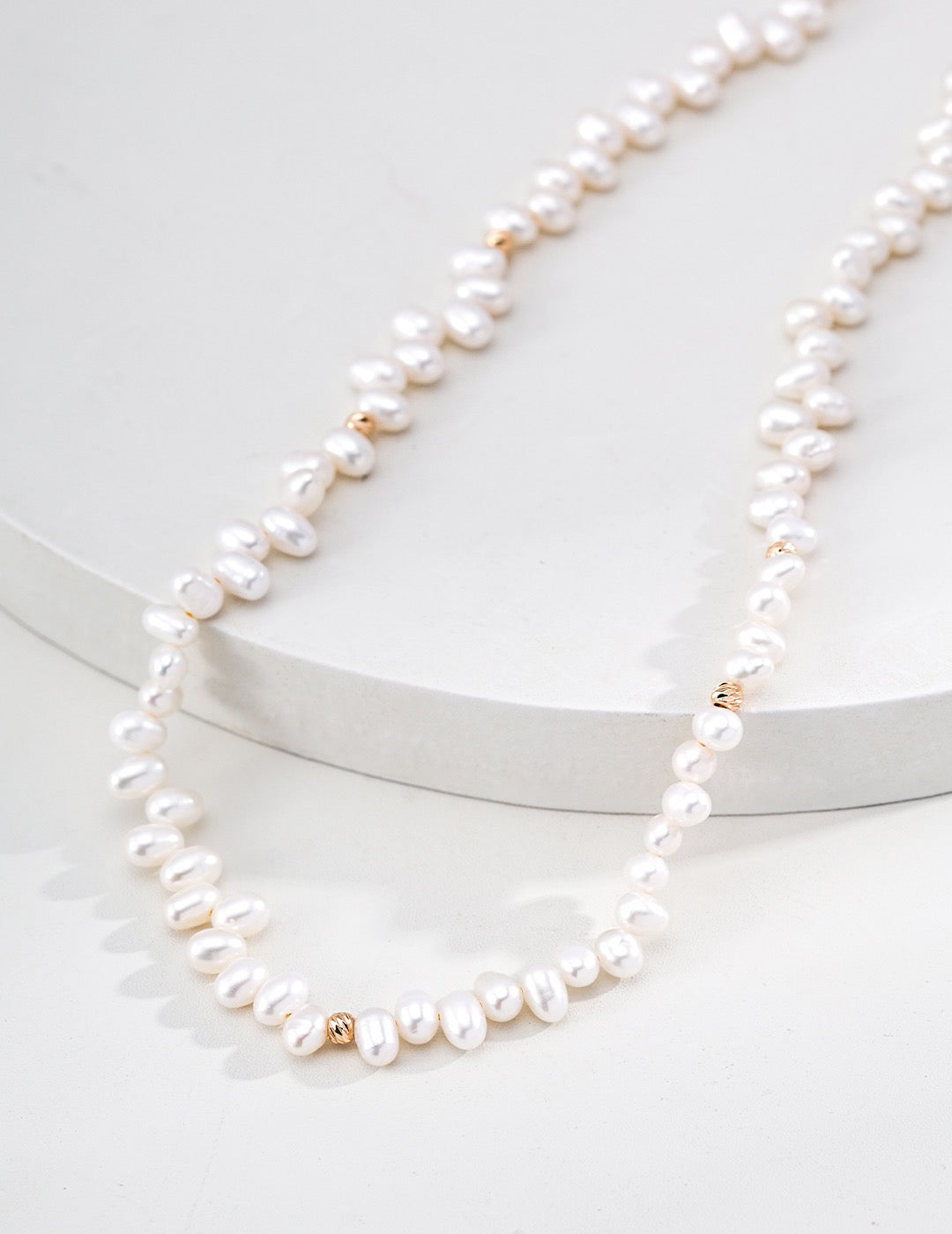Keshi Pearl & Gold Rondelle Strand Necklace