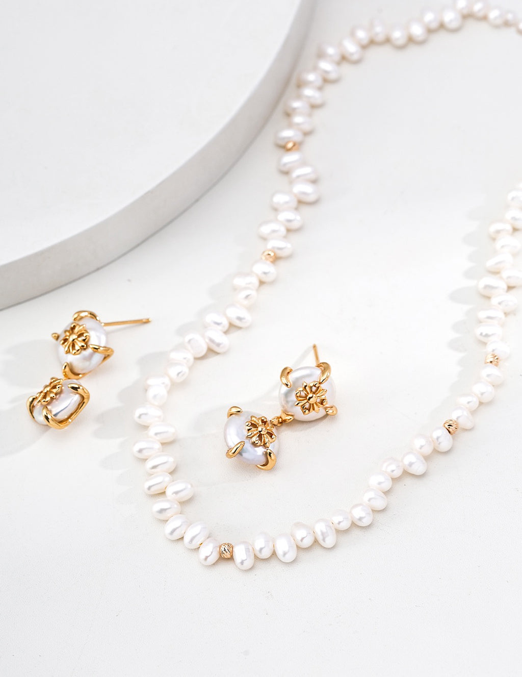 Keshi Pearl & Gold Rondelle Strand Necklace