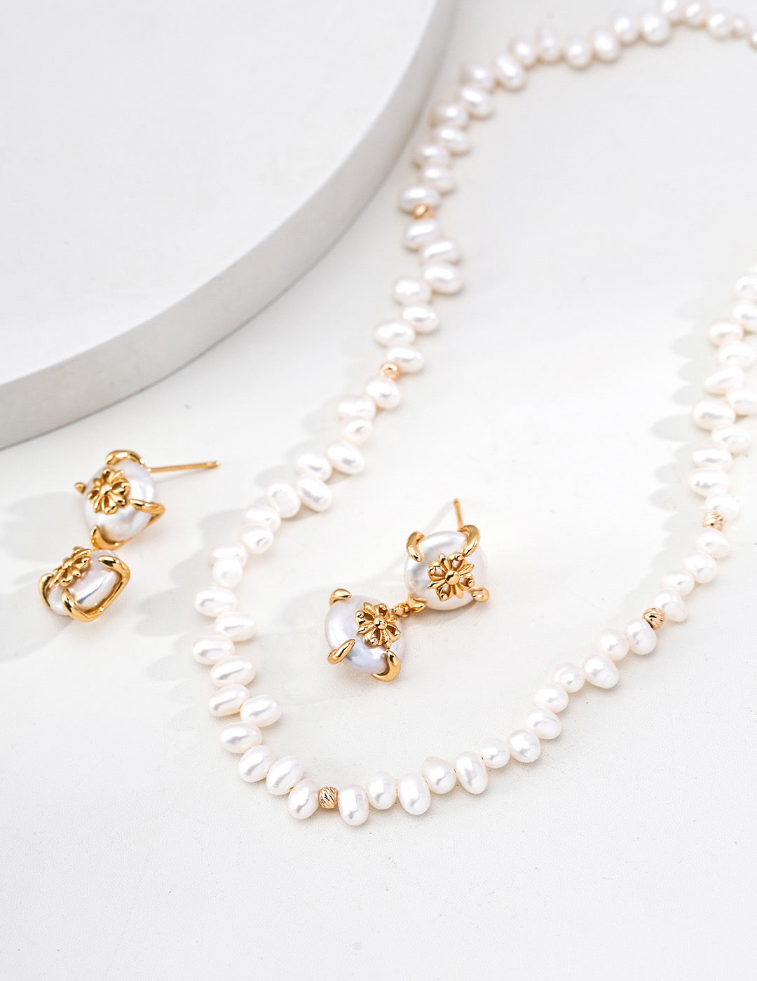 Keshi Pearl & Gold Rondelle Strand Necklace