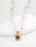 Emerald CZ Filigree Pearl Strand Necklace