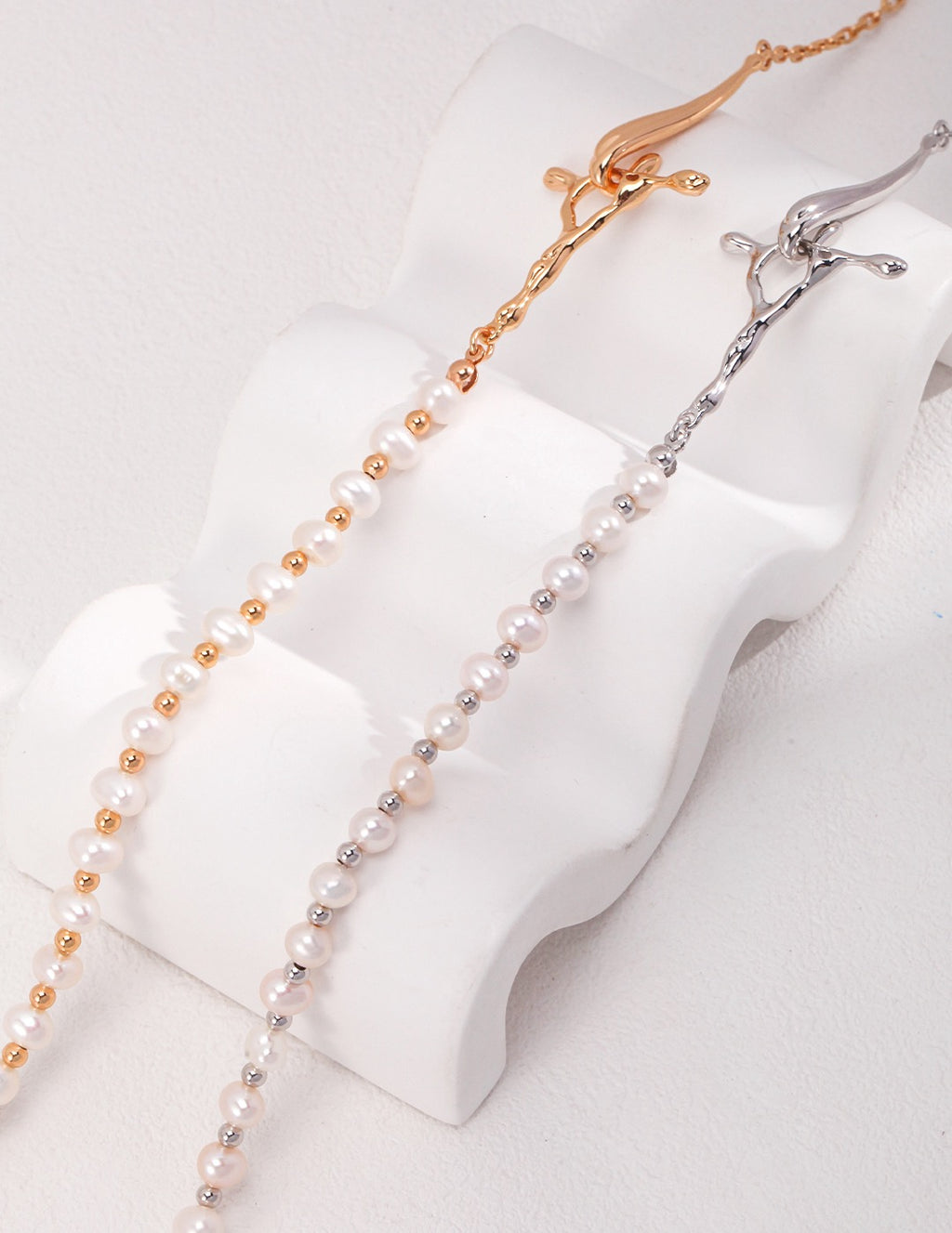 Half Pearl Half Chain Sculptural Cross Necklace