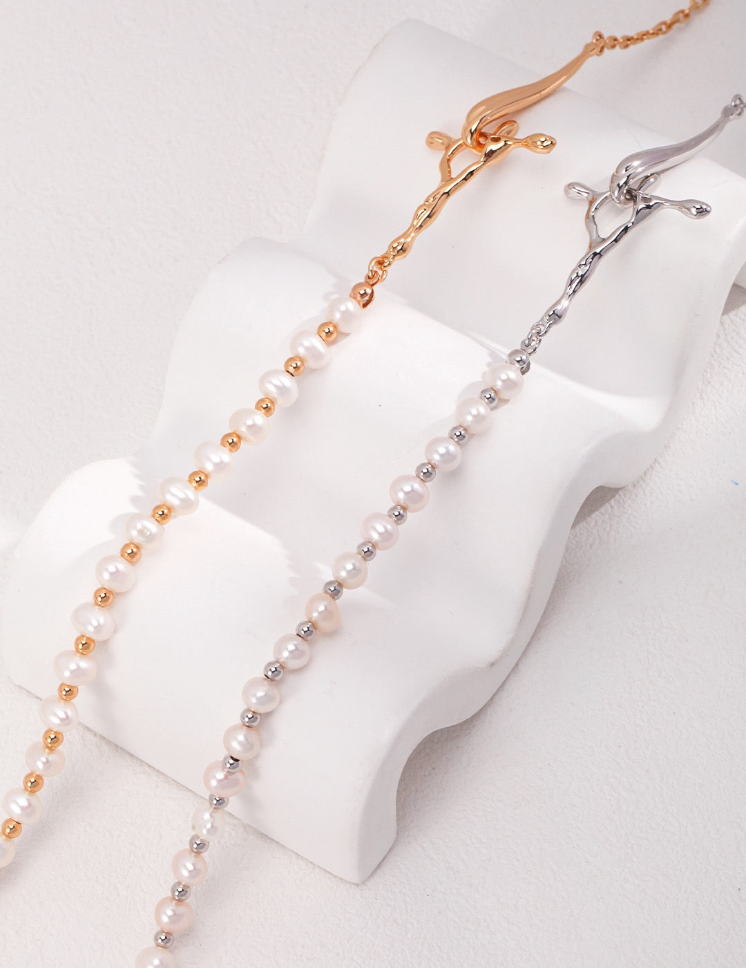 Half Pearl Half Chain Sculptural Cross Necklace