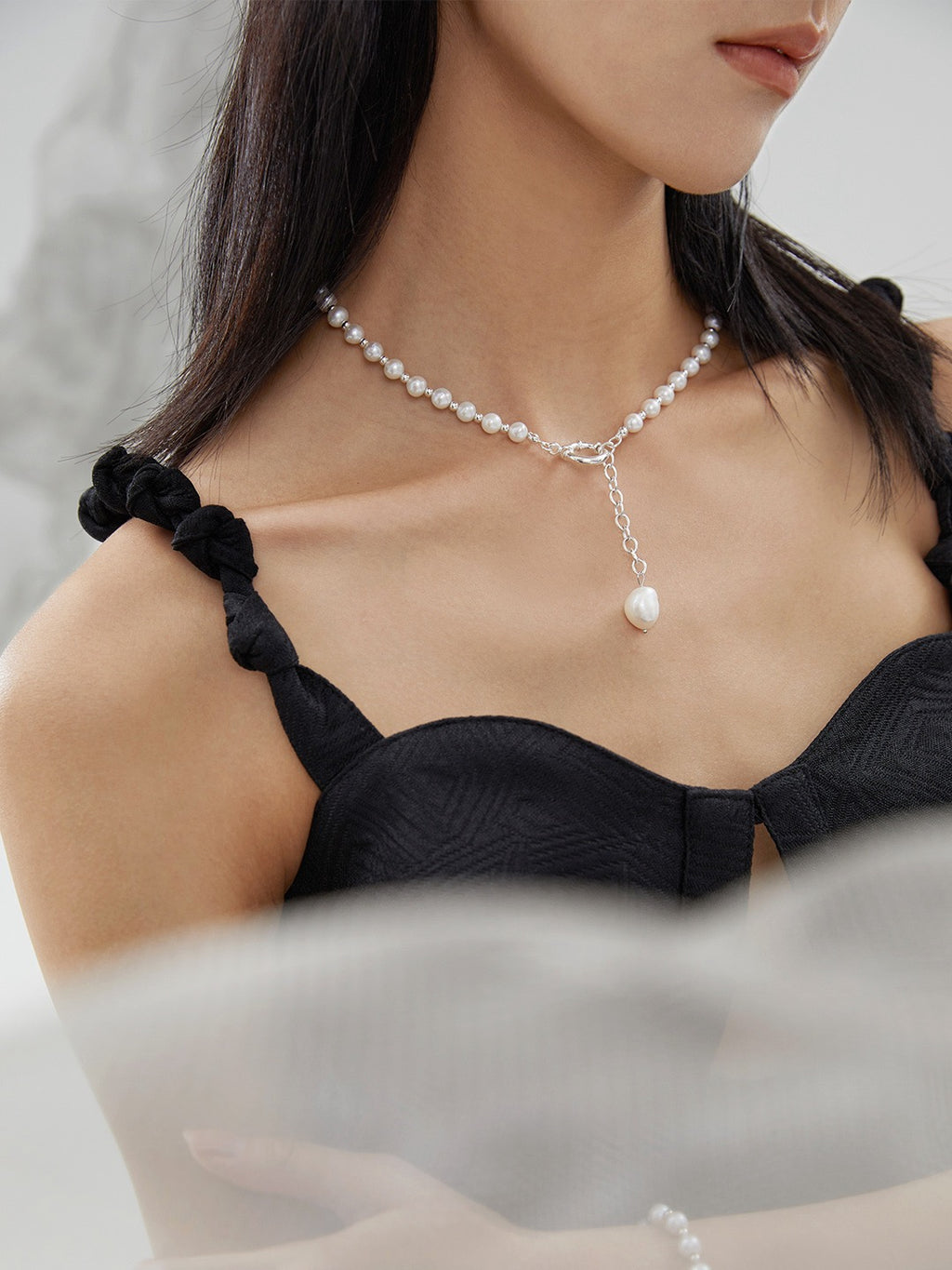 Baroque Pearl Drop Ring Clasp Choker Necklace