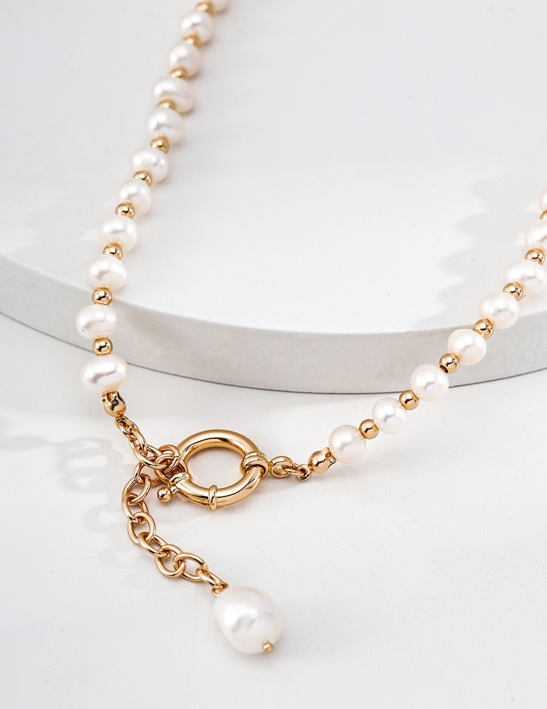Baroque Pearl Drop Ring Clasp Choker Necklace