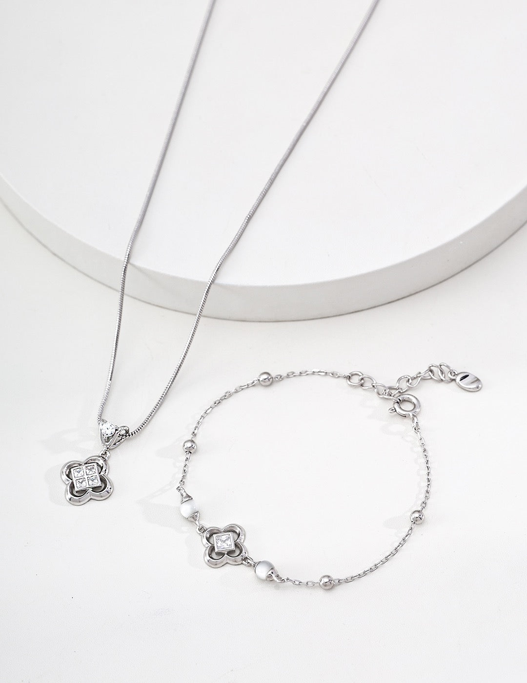 CZ Clover Snake Chain Pendant Necklace