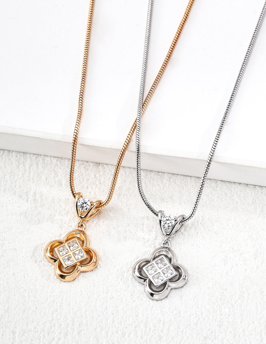 CZ Clover Snake Chain Pendant Necklace