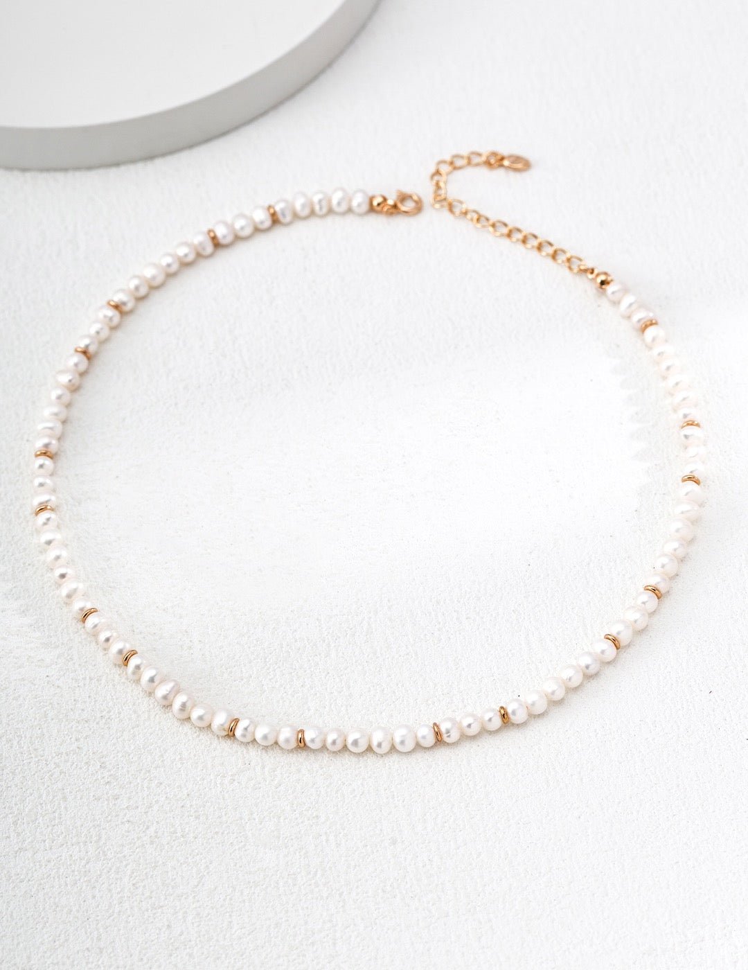 Pearl & Gold Ring Spacer Strand Necklace